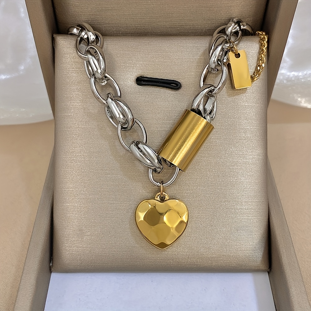 2pcs Romantic Heart Pendant Bangle and Necklace Set
