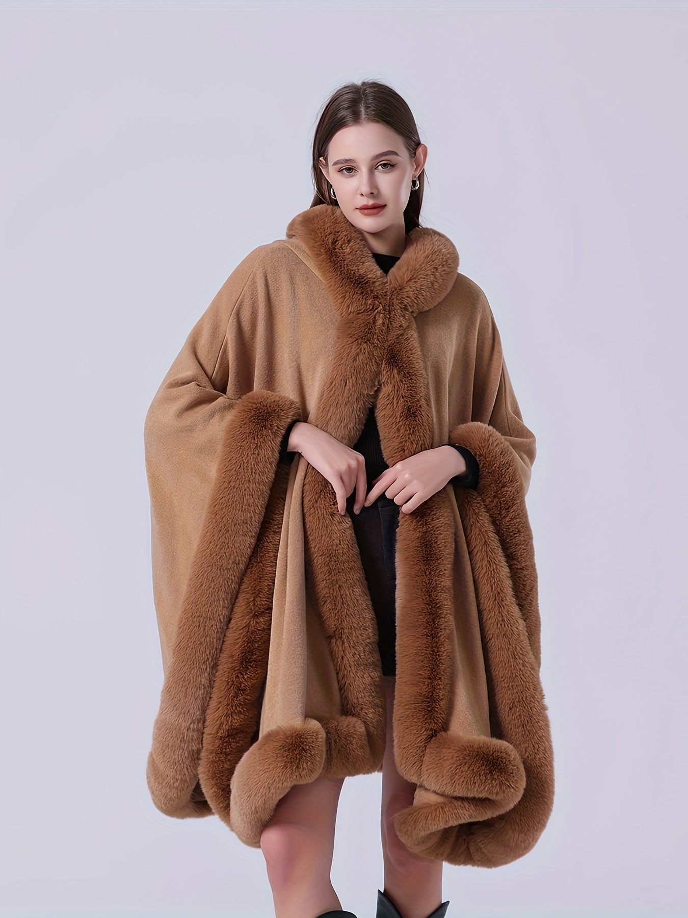 Manteau Poncho Fausse Fourrure Femme Manteau Cape Fourrure Zébré