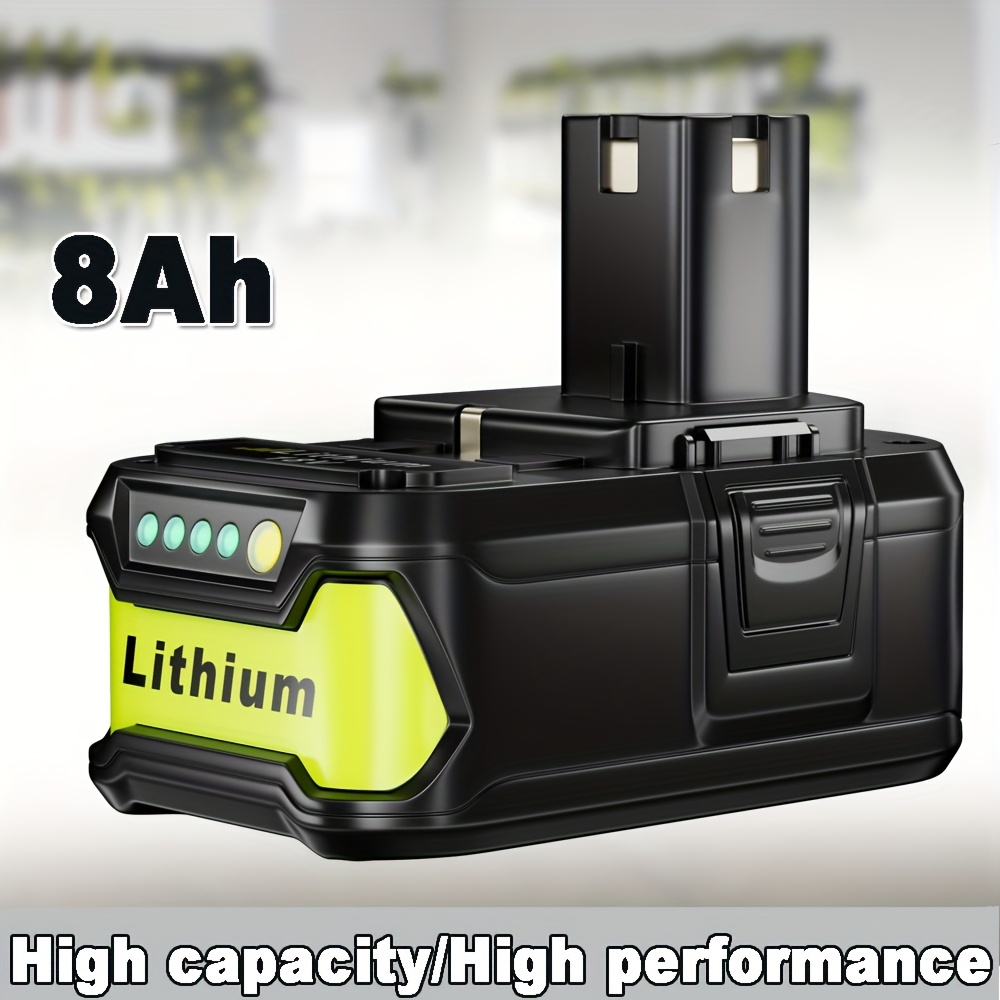 TEMU 1-pack For Ryobi P108 18v High Capacity 8.0ah Lithium-ion Battery For Ryobi 18v Lithium Battery P105 P107 P108 Rbl1810 Battery
