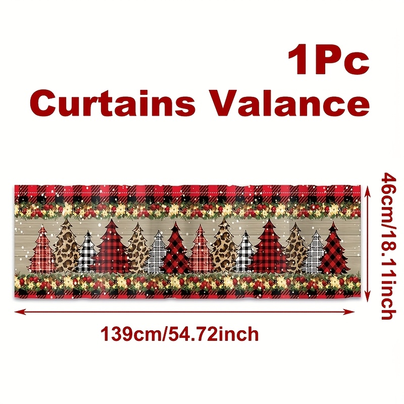 TEMU 1pc, Valance, Christmas Valance Curtain With Rod Pocket, 139*46cm, Red Black Checkered Christmas , Merry Christmas Decoration For Home, Decor,
