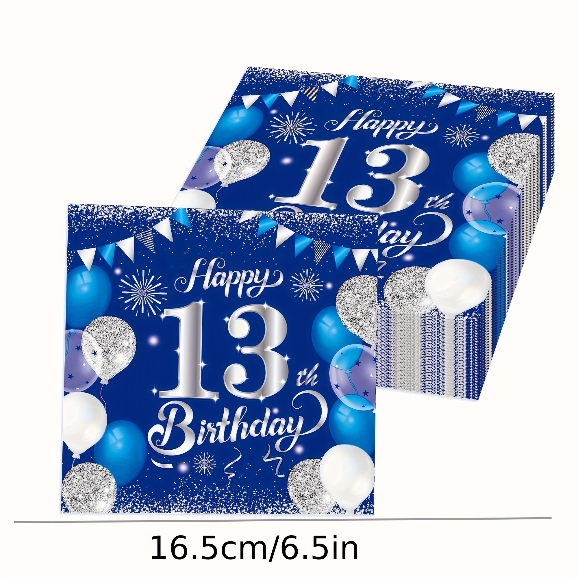 E-shop 20er-Pack Alles Gute zum 13. Geburtstag Dekoration für Jungen Mädchen, marineblaue silbrige offizielle Servietten zum 13. Geburtstag, 13.