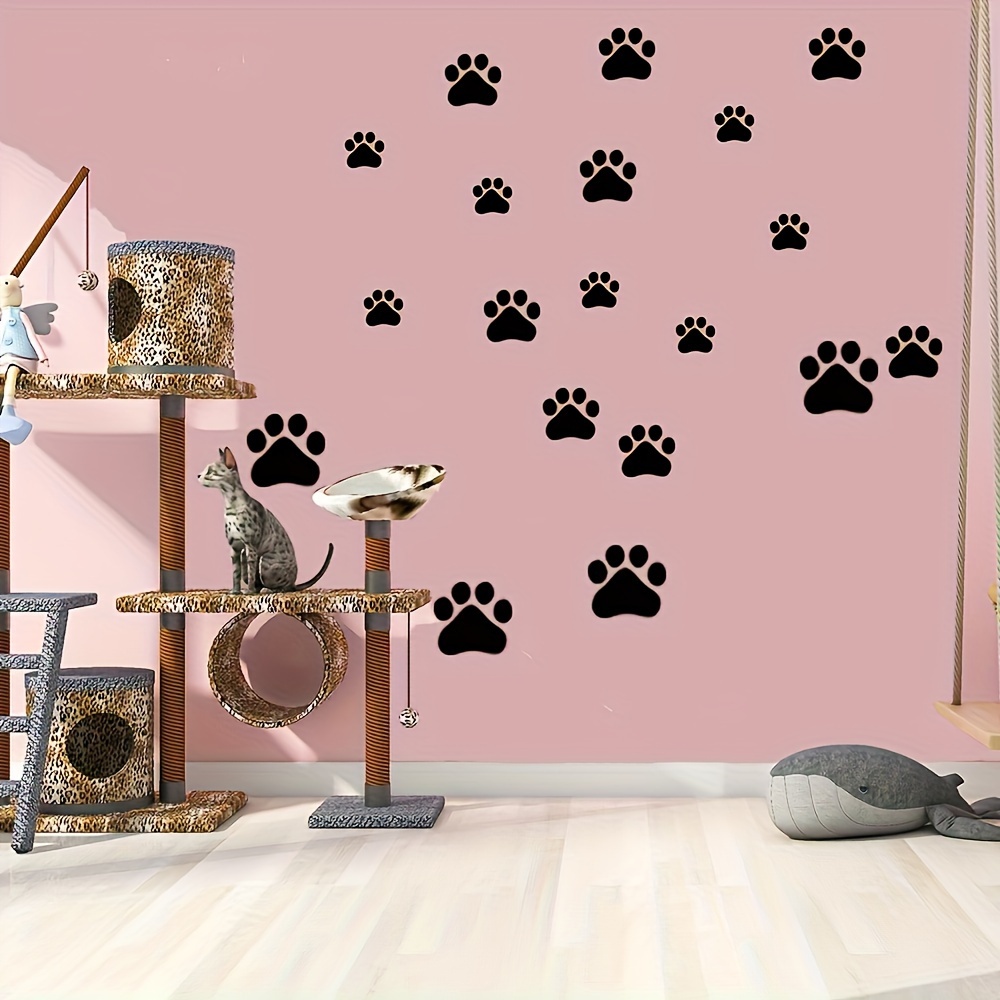 

30- Paw Print Wall Decals, Creative Black Vinyl Adhesive Wall Art For Bedroom, Living Room, Hallway - Pre-, Removable, Crystal Embellished With For Glass & Smooth Surfaces