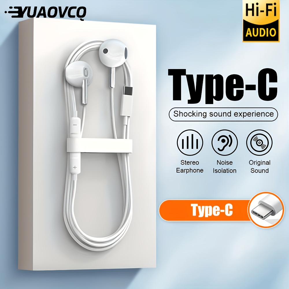 yuaovcq type c wired earbud headphones with volume control and noise isolation compatible with   phones tablets laptops   for clear calls semi open back earphones for gaming and karaoke