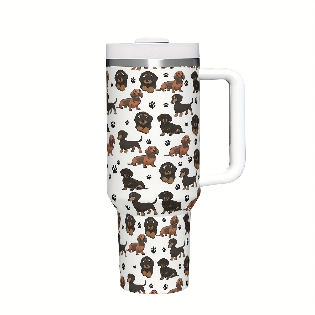 

1pc 40oz Stainless Steel Insulated Tumbler With Straw And Handle, Dog Print, Bpa-free, Hand Wash, Ideal For Travel And Pet Lovers