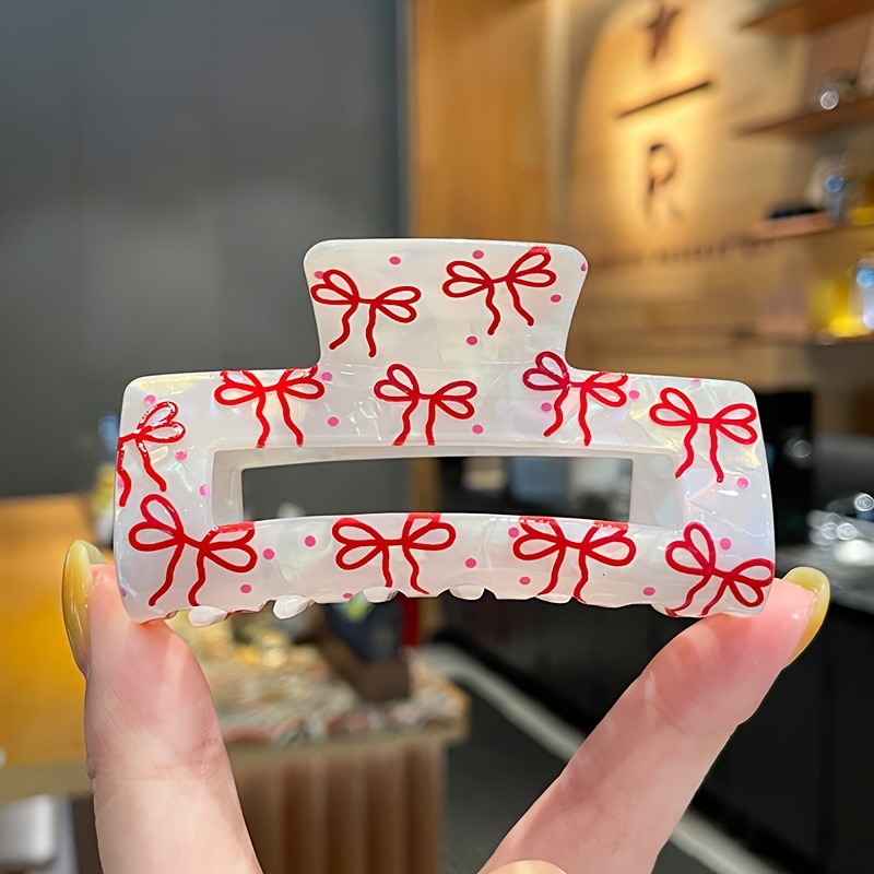 TEMU 1pc Elegant Red Bow Hair Clip - Anti-slip Claw, Medium Hollow-out Design, Women's Everyday & Formal Hairstyle, Secure Hold For Ponytails, Buns,