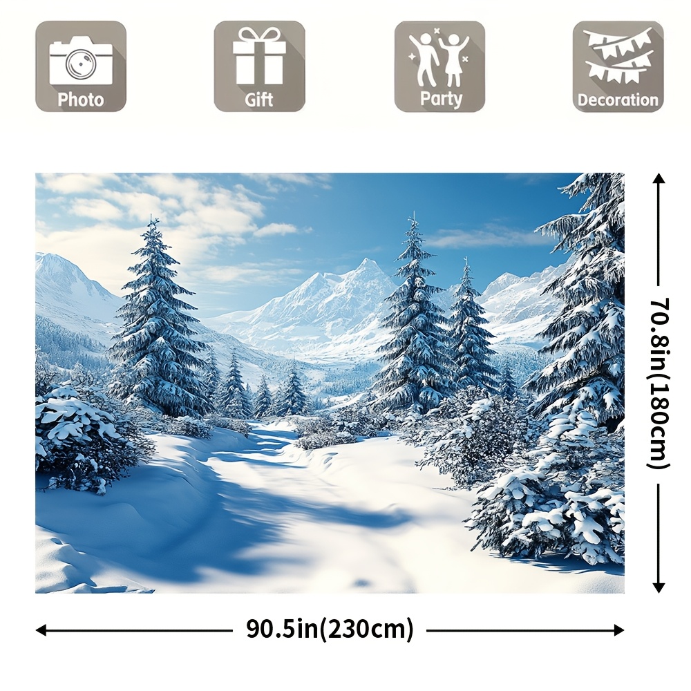 TEMU 1pc, Bannière (39X59In, 51X59In, 70.8X90.5In) Scène de Neige d'Arbres de Noël Polyéthylène Polyvalent, Électricité Décoration d'Intérieur pour