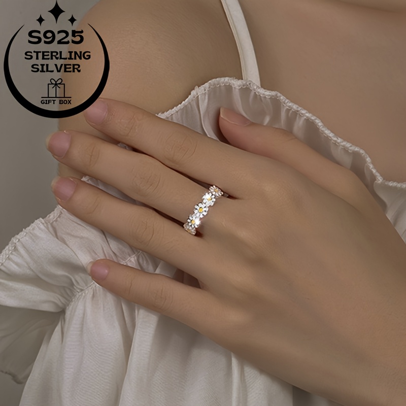 3pc 925 Silver Daisy Classic Set with Ring and Earrings