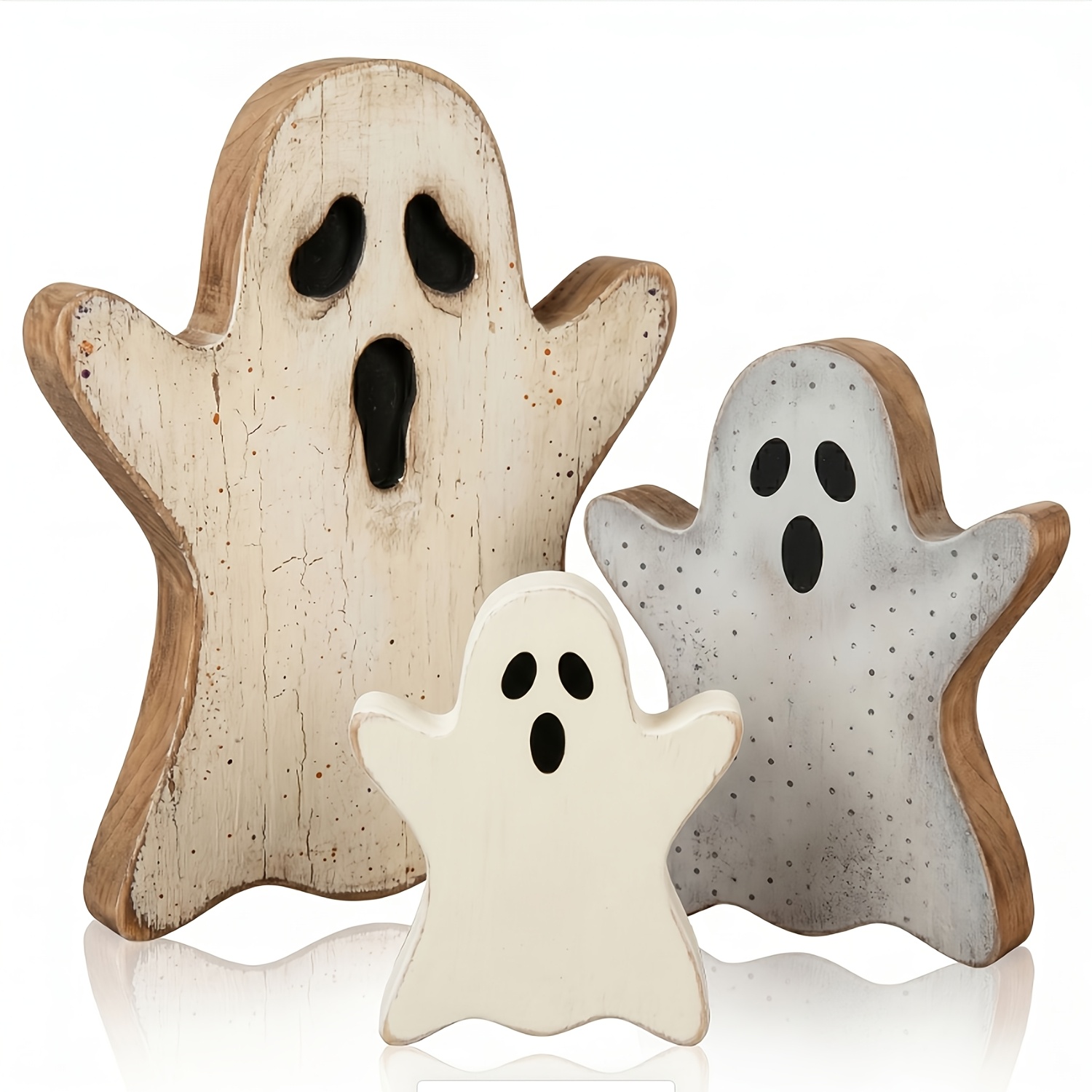 TEMU 3pcs 3pcs Rustic Farmhouse Wooden Centerpiece Table Decor - Grey/ Suitable For For Halloween Party, Shelf, Mantel, Kitchen Table - Spooky