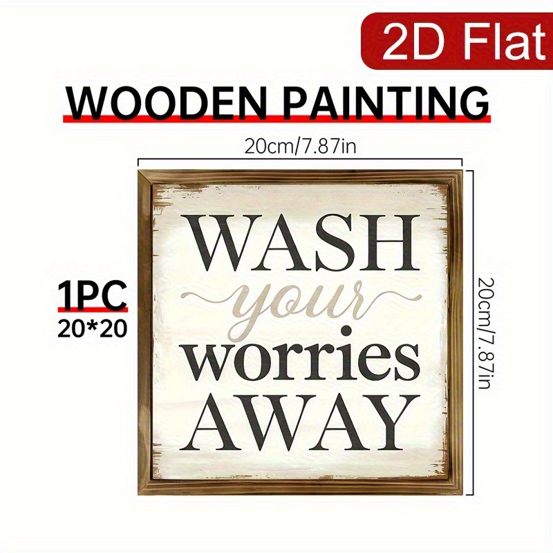TEMU 2d Flat, 1pc Wooden Sign ' Your Worries' - 8x8 Giftses, Vintage Style Bathroom Decoration, Inspirational Art Home And Spa, Idea, Bathroom Wall