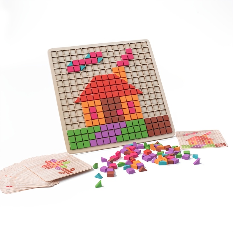 Wooden Geometric , 210pcs, Diy Creative Jigsaw Puzzle, Desktop Relax Toy, Parent-child Interactive Thinking Leisure Educational Toy, Includes 20 Double-sided Reference Cards, For Holidays