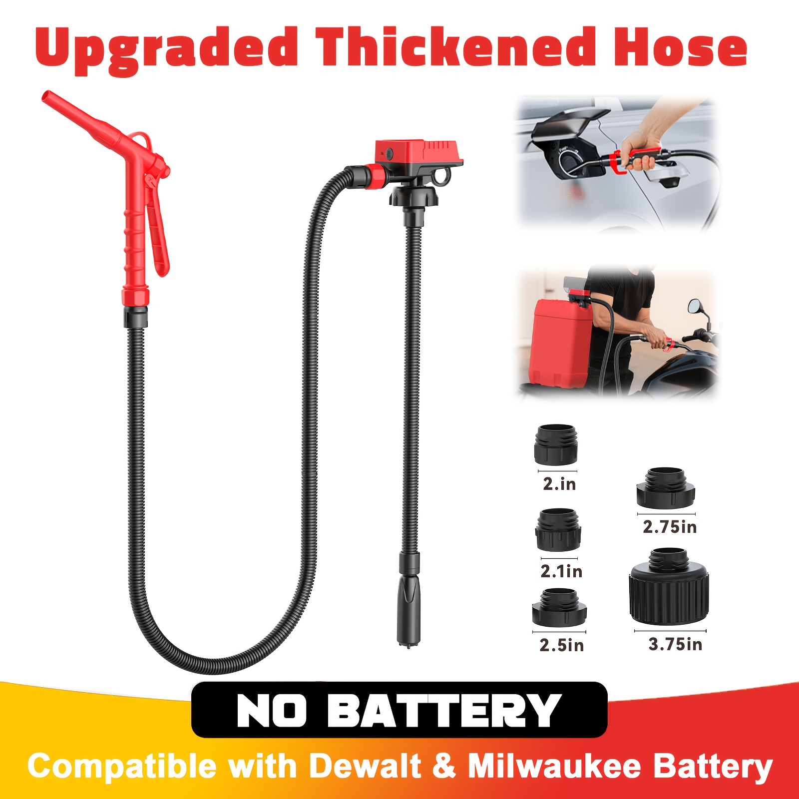 TEMU Diytoolifz Fuel Transfer Pump - Compatible With For 20v/compatible With 18v Battery, 3.2 Gpm With 51'' Hose & 5 Adapters, For /gasoline - Ideal