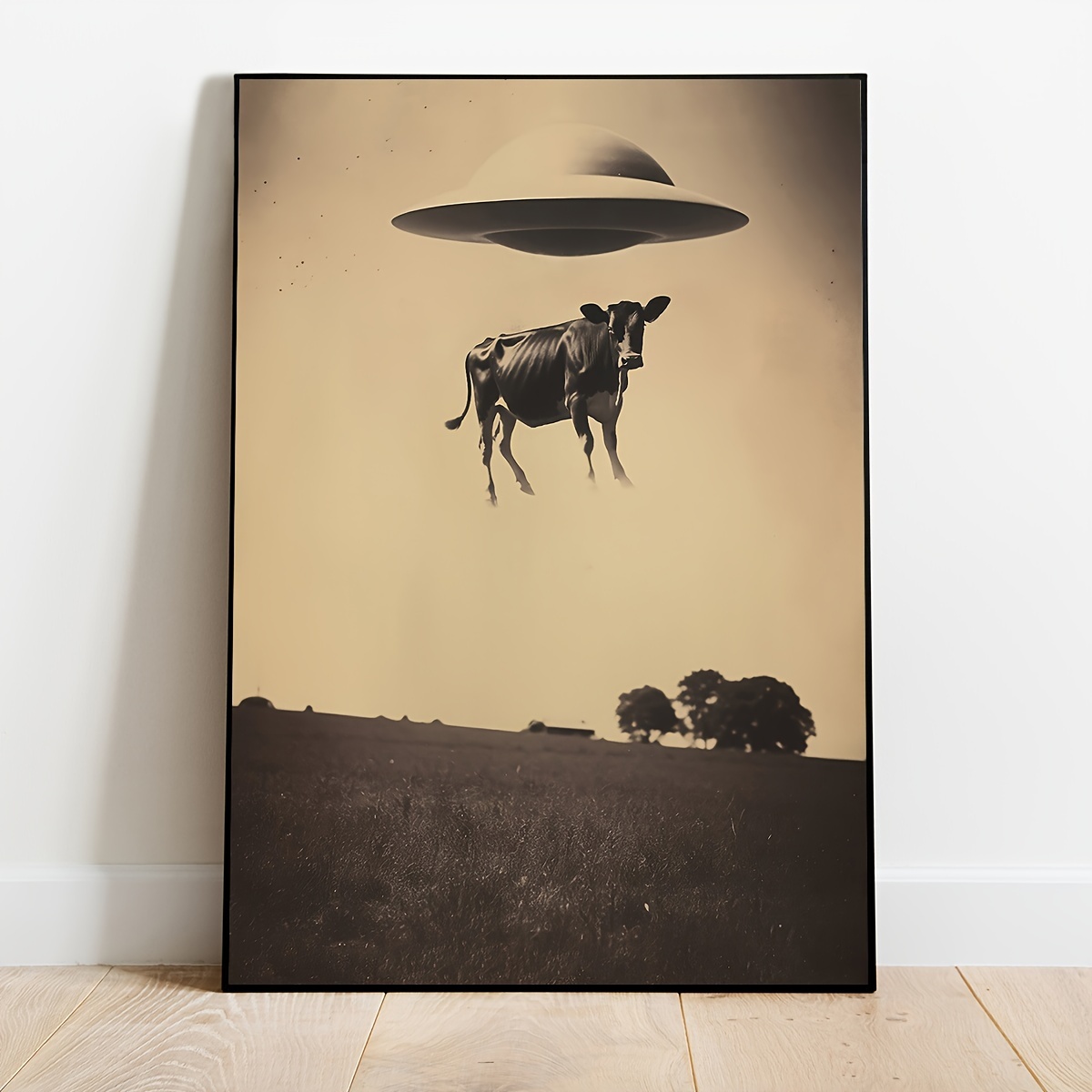 

1pc Unframed Canvas Poster, Retro Art, Ufo Abduction Cow Canvas Poster, Aliens, For Bedroom Living Room Corridor, Wall Art, Wall Decor, Winter Decor, Room Decoration