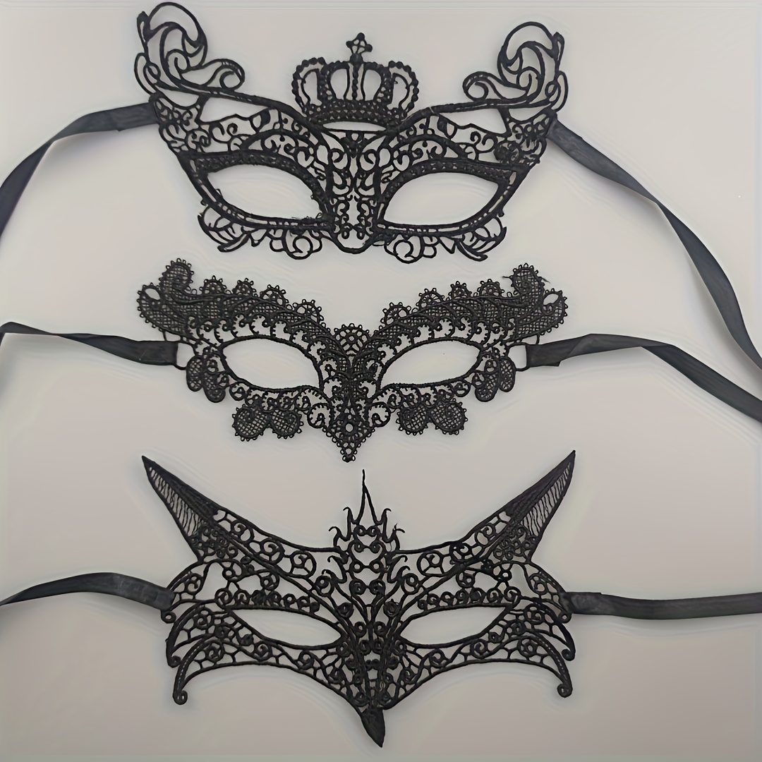 3pcs/lot Women's Half-face Mask, Hollow-out Lace, Sexy Cosplay For Parties, Christmas, Halloween, Weddings, And