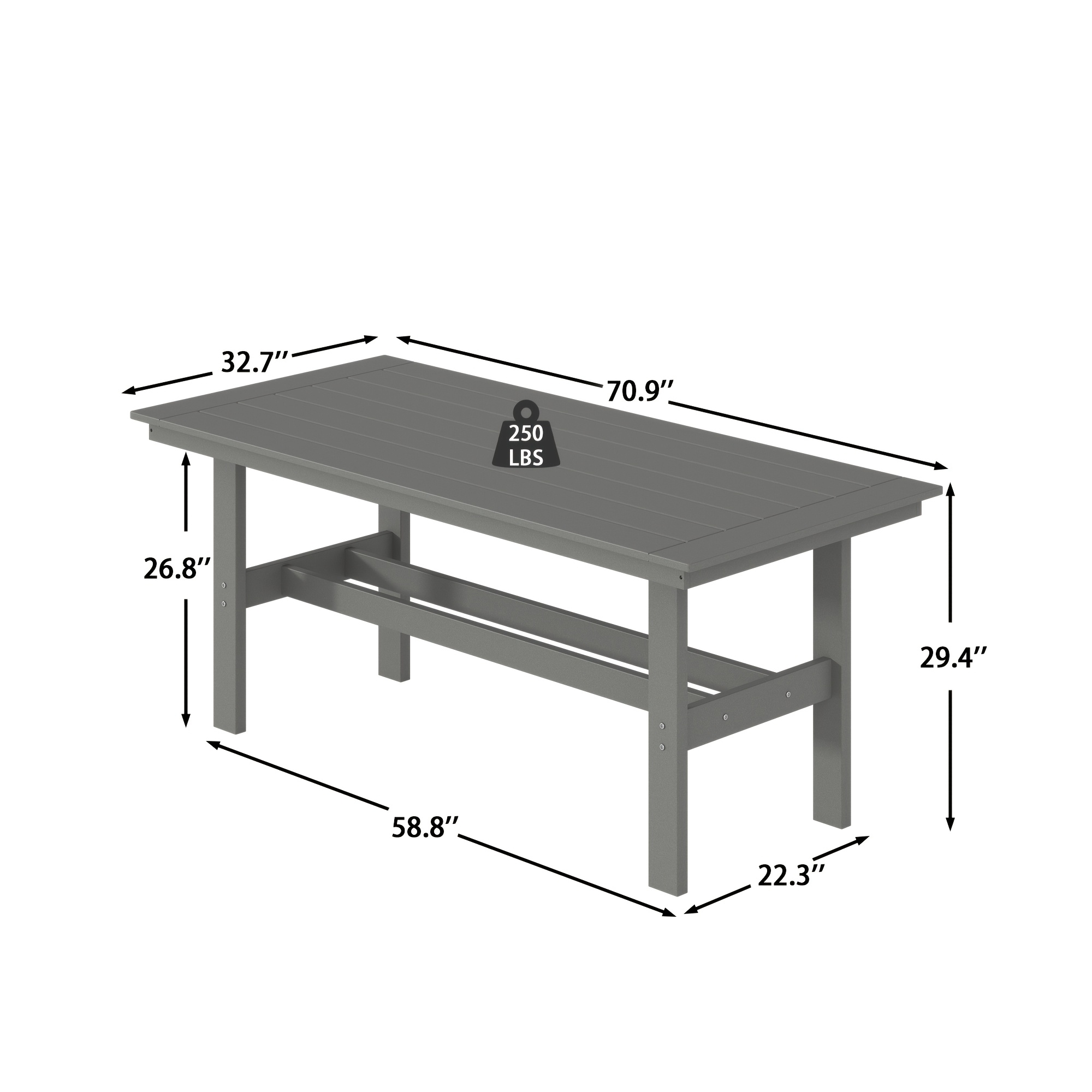 Modern Outdoor Dining Table for 6-Person Rectangle Indoor Outdoor Table with Umbrella Hole & Wood-Like Surface, Weather-Resistant Outside Dining Table for Patio Lawn Garden Backyard, 32.7
