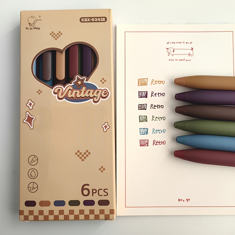 Temu Conjunto De 6 Canetas De Gel Retro Com Cores E Tinta De Secagem RáPida De 0,5 Mm Para DiáRios E Desenho.-image