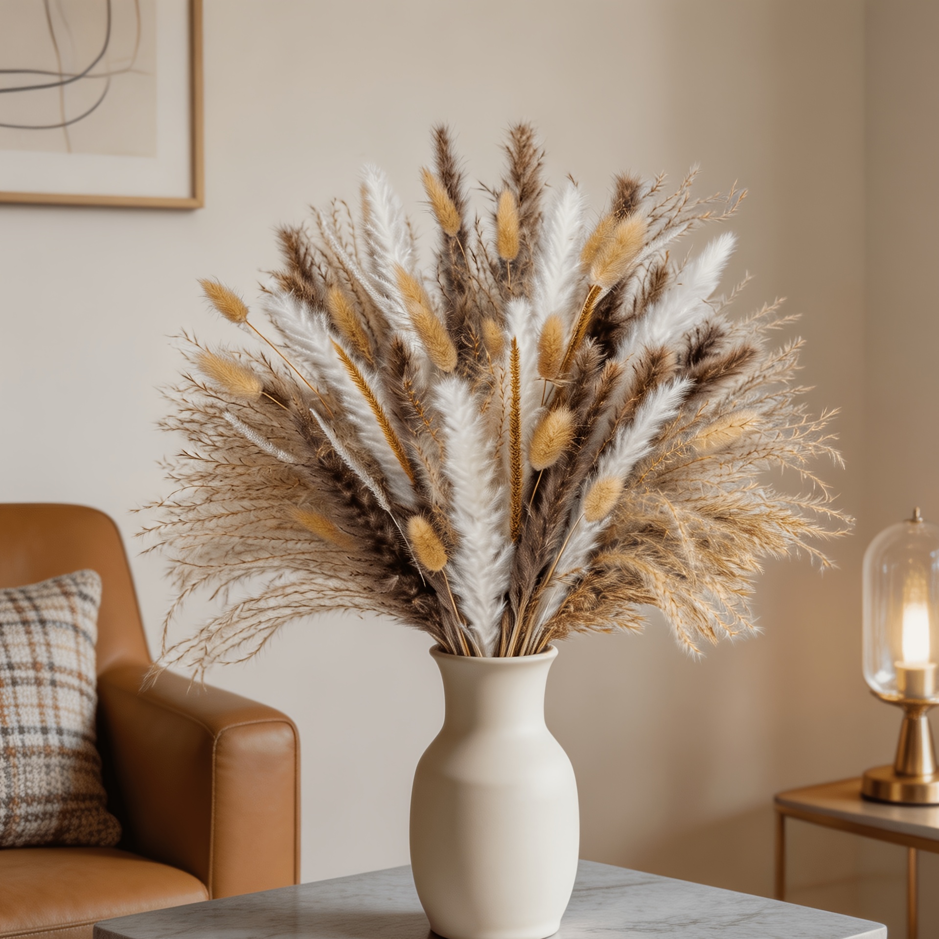 131pcs Fluffy Pampas Grass Bundle For Nordic Style Home Desk And Porch Entryway Cozy Decoration