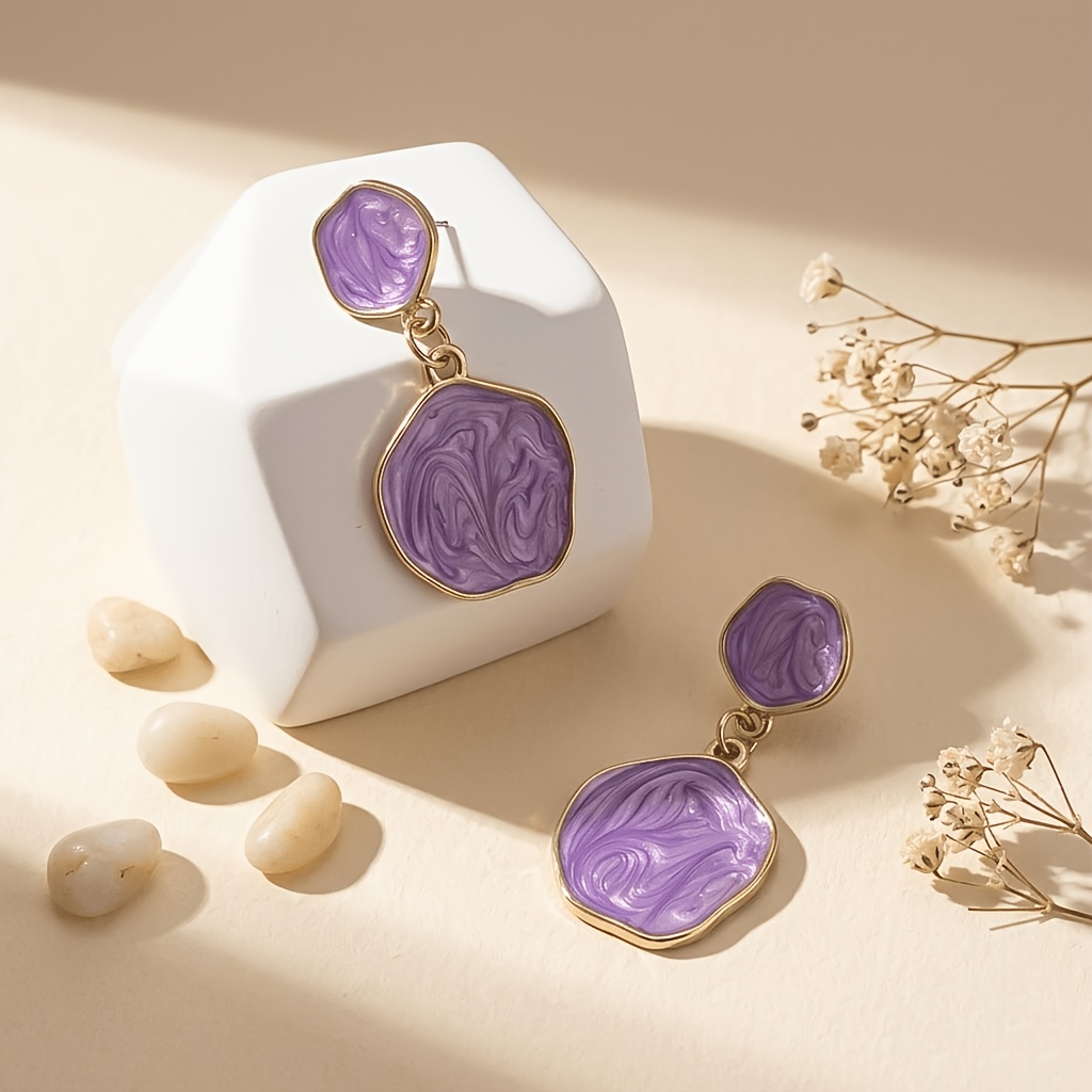 Women's Irregular Geometric Drip-Painted Pendant Earrings, Artistic Style