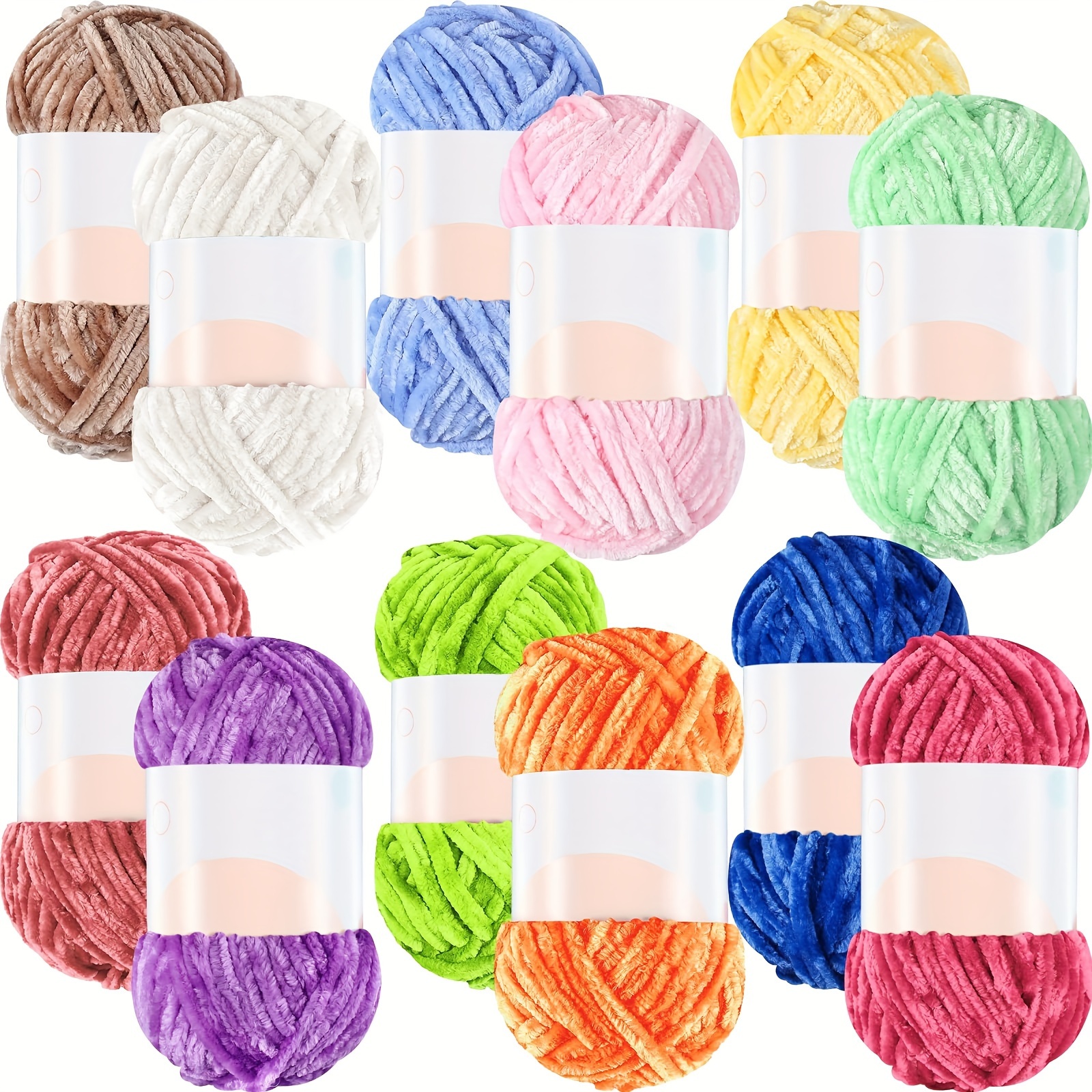 

12 Skeins 1116 Yards Chenille Yarn 6mm Soft Plush Yarn Fluffy Velvet Yarn For Crocheting Knitting Diy Craft Making Blankets, Clothes, 3.5 Oz/ ()