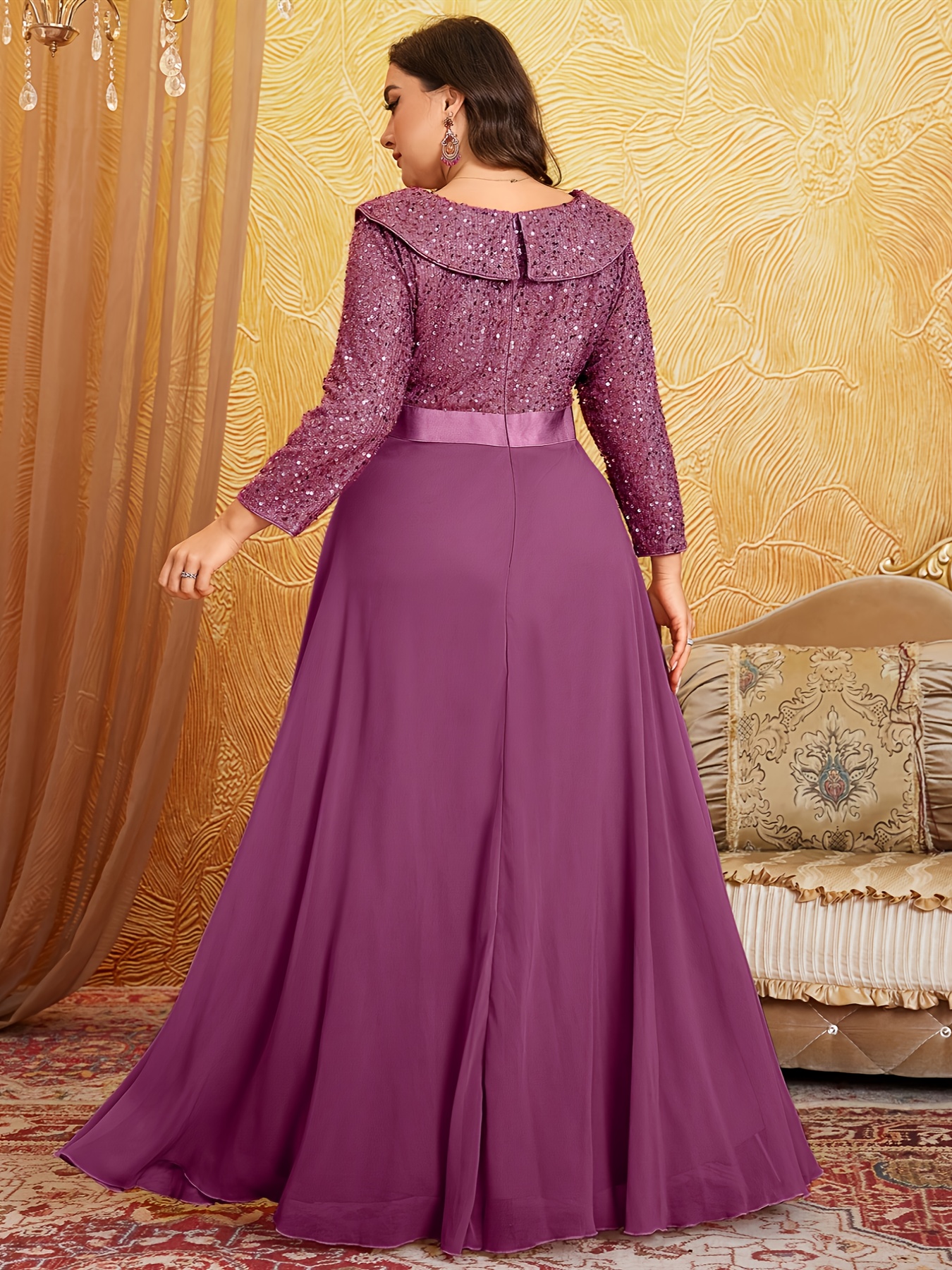  taille - taille - robe longue à sequins et , col , manches 3/4, coupe Détails du produit 6