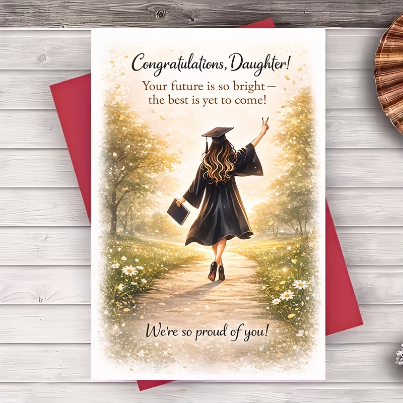 TEMU 1 Greeting Card + 1 Envelope Graduation Card For Daughter Elegant Flat Greeting Card For Her From Parents Congrats Class Celebration Milestone