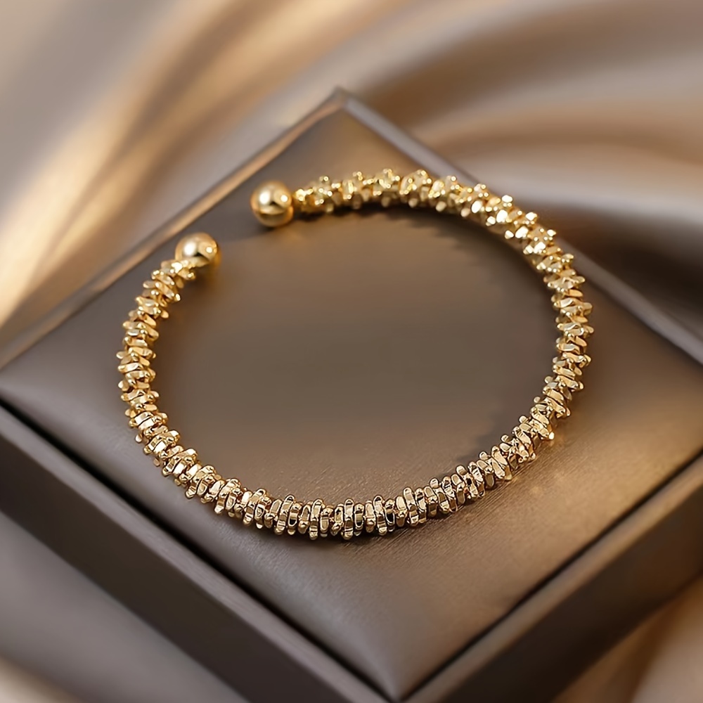 Golden Tone Bracelet for Women Minimalist Adjustable Open Cuff Bangle