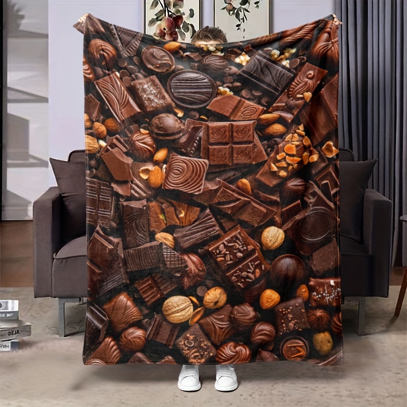 

Couverture en Flanelle à Imprimé Friandises au Chocolat Confortable - Douce, Chaude & Polyvalente pour Siestes, Canapé, Lit de Bureau, Camping - Cadeau Toutes