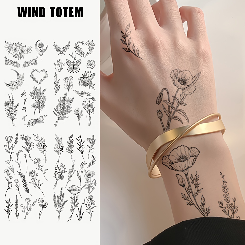 Flower Plant Leaves Temporary Tattoos Stickers Half Sleeve - Temu
