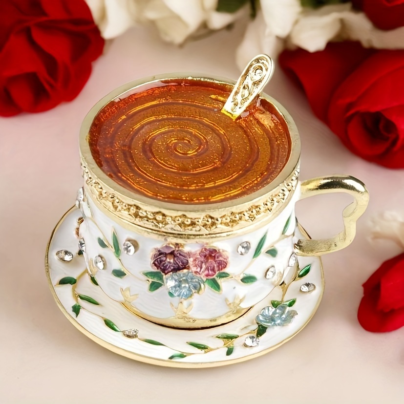 

Zinc Alloy Coffee Cup Figurine Jewelry Box, Hinged Decorative Item