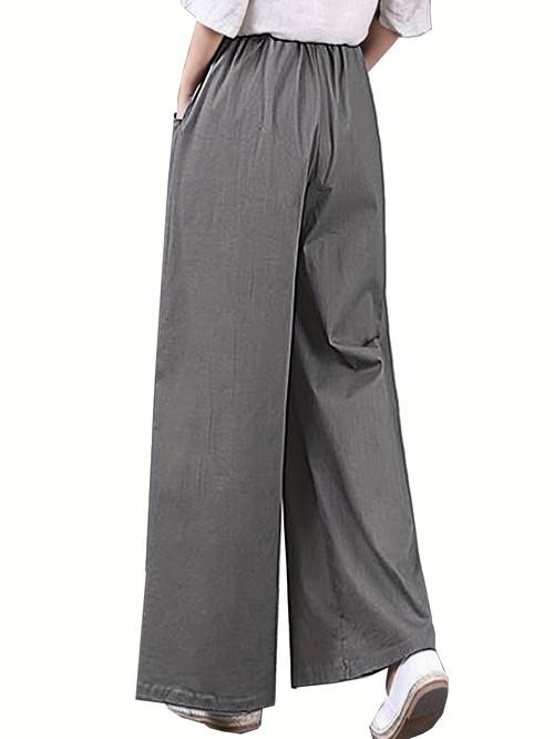 womens linen wide leg pants with drawstring waist and side pockets relaxed fit breathable comfortable casual