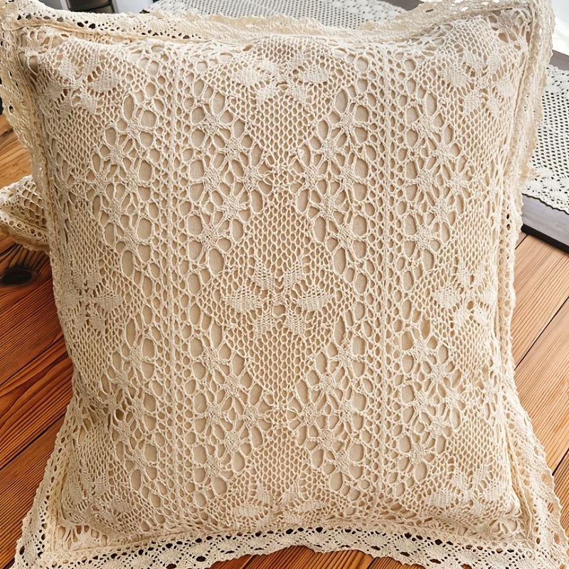 1pc, Thread Crochet Pillowcase, Floral Sofa Pillowcase, Living Room Pillowcase, Car Pillow Cushion Waist Pillowcase