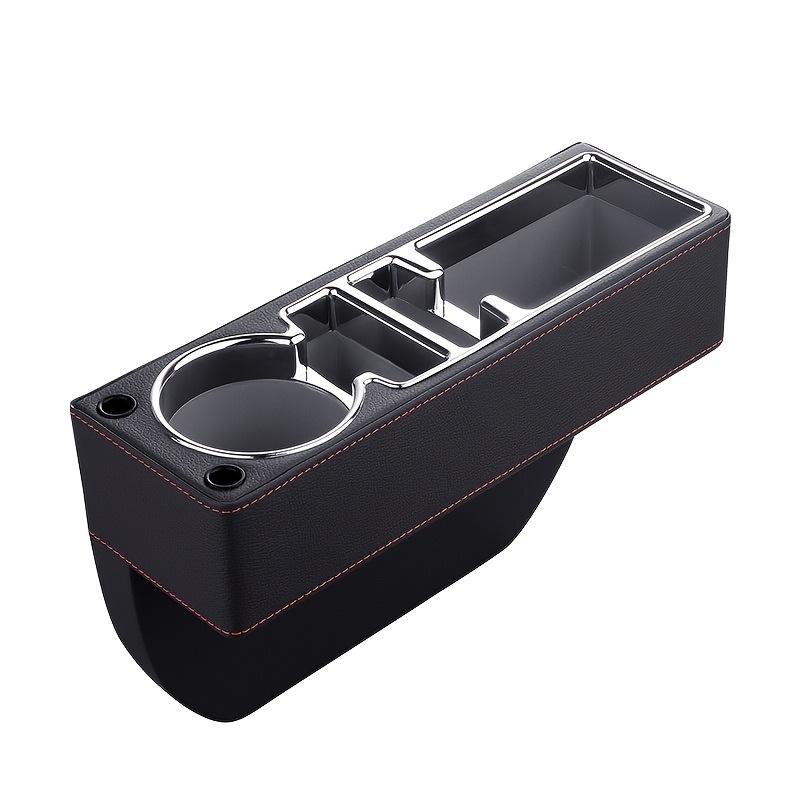 TEMU Boîte de rangement pour espace de siège de voiture avec porte-gobelet en cuir PU, organisateur à plusieurs fentes pour bouteille d'eau,