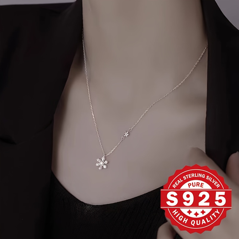 Boho S925 Silver Necklace with Snowflake & CZ for Christmas & Vacations