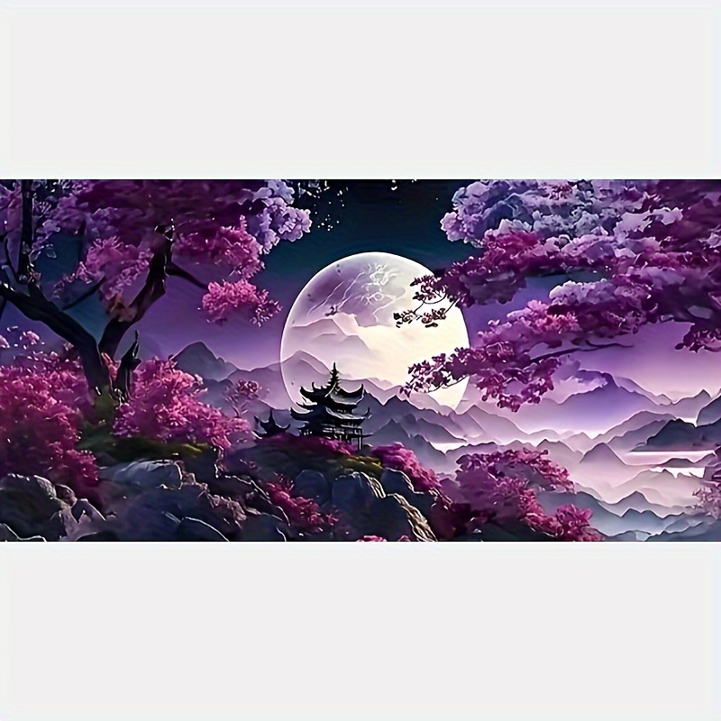 

Kit de Peinture Diamant 5D pour Débutants - Paysage Montagneux Abstrait Moderne avec Lune & Arbre, Art de Strass Rond sur Fond Violet, Décoration Murale pour la Maison 27.5X15.7 Pouces