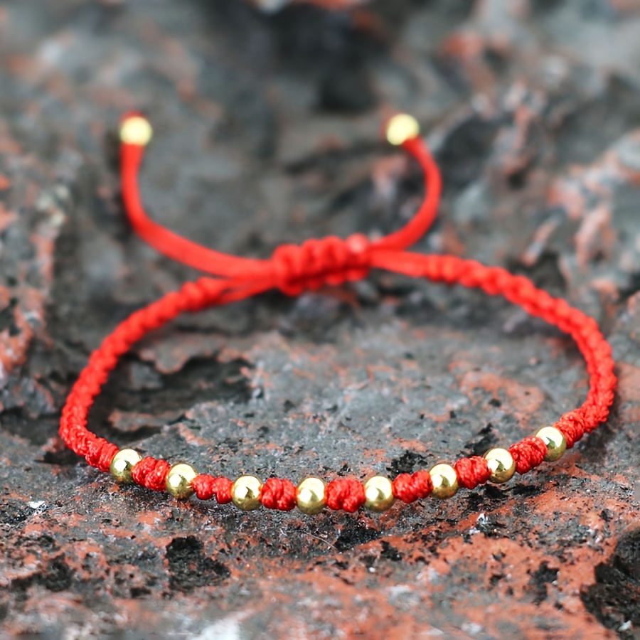 

Noter Preppy Style Adjustable Handwoven String With Beads - Nylon Red Cord, Non-plated Accessory