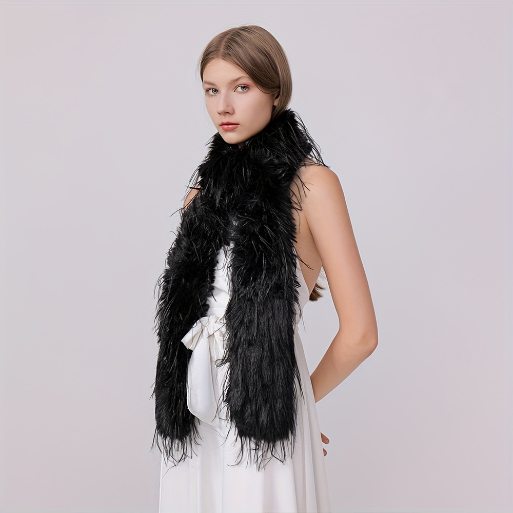 

Women's Casual Solid Color Fur Tassel Scarf, 196x10cm, Polyester 100%, Breathable, Warm, Decorative, Yarn-dyed, Non-stretch, No Feathers, For Weekend Casual Use