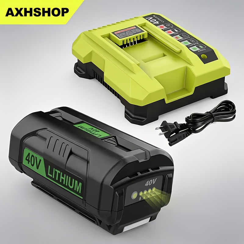 TEMU Kit batterie et chargeur 40V pour Ryobi 40V, chargeur de remplacement OP401 compatible avec OP4026 OP40601 OP4050A OP4040 OP4030 OP4050 batterie