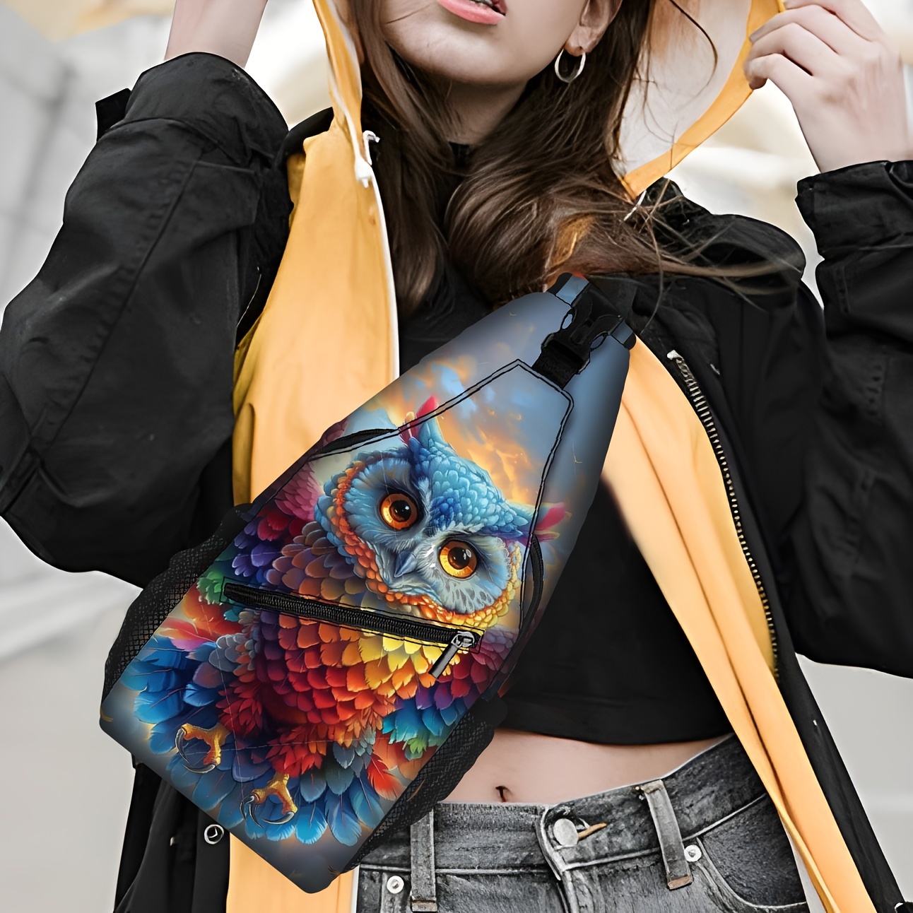 

Colorful Owl Print Fashion Chest Bag For Men And Women, Simple Shoulder Messenger Bag Adjustable Shoulder Strap Leisure Motorcycle Bag Suitable For Outdoor Sports Hiking Running Cycling Travel