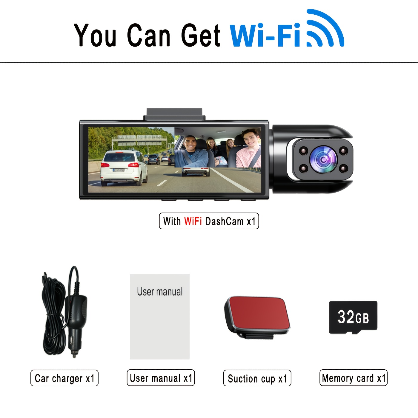 Image of Dual Dash Cam Wifi, Front And Inside Camera, 1080p Fhd Dash Camera For Cars, With Degrees Wide Parking Monitor Loop Recording App, 24 Hours Parking Monitor, With 32gb Sd Card Optional