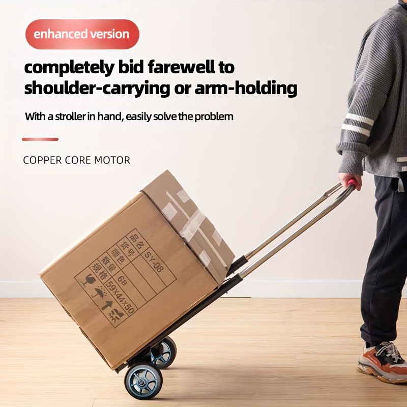 1pc medium sized folding dolly with red handles metal frame pipe resistant mute wheels easy folding for shopping and delivery shopping cart ergonomic handlebar durable construction utility cart Product details 4