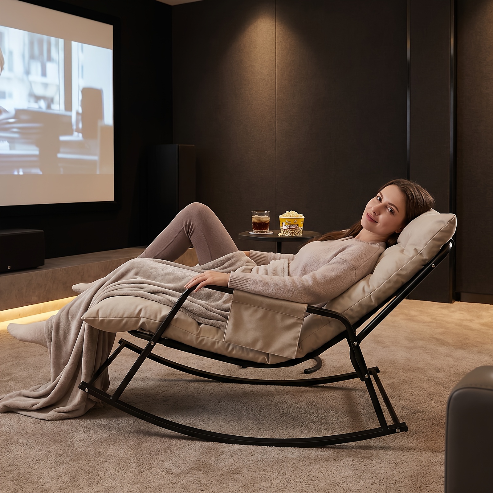 Home Theater Seating, Oversized Rocking Chairs for Indoor And Outdoor Use, Modern Metal Lounge Rocking Chairs with Thick Cushions, And High-back Rocking Chairs Suitable for Living Rooms, Patios, Porches, Gardens, And Backyards