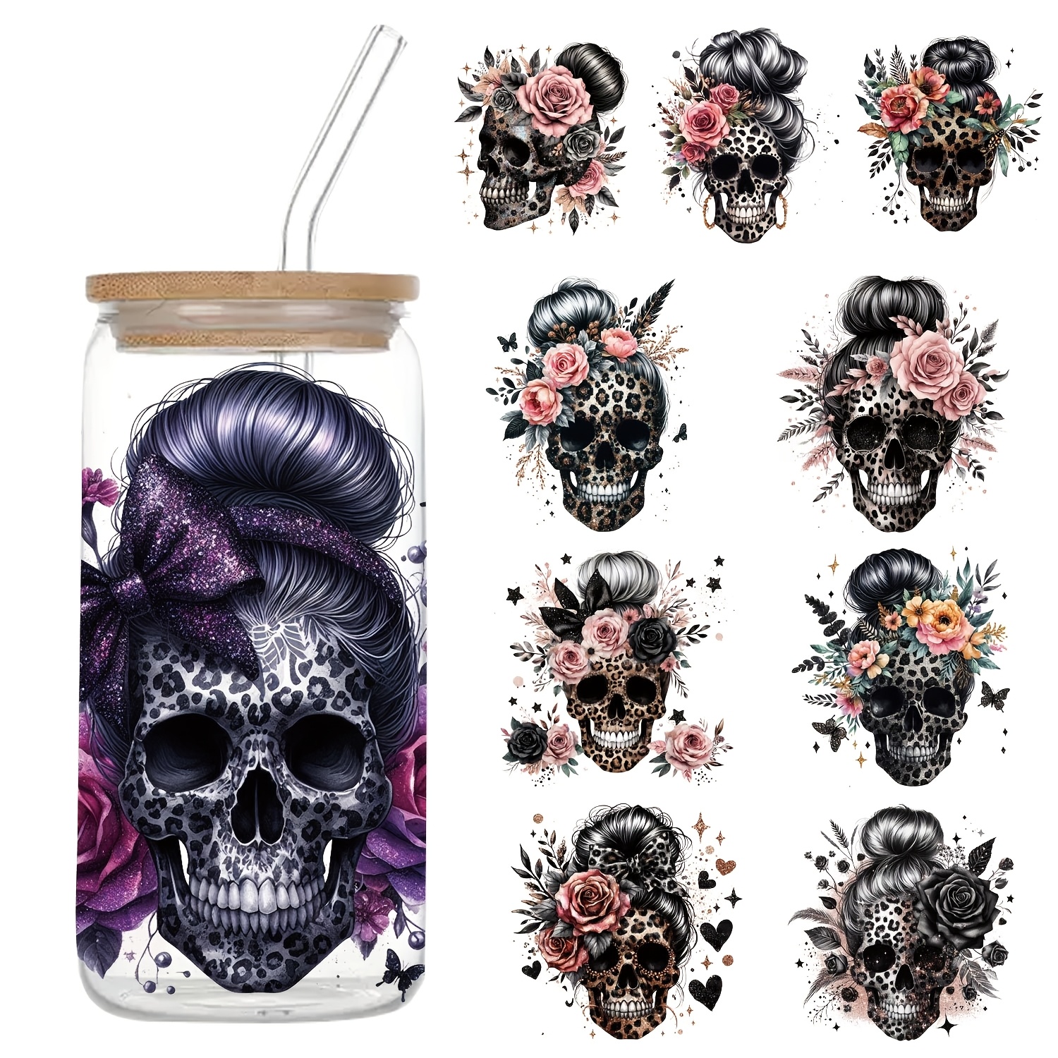 

5pcs/set Leopard 16oz Glass Jar Transfer Paper, Vinyl Decals, Uv Dtf Self-adhesive Decorative Wraps For Mason Jars