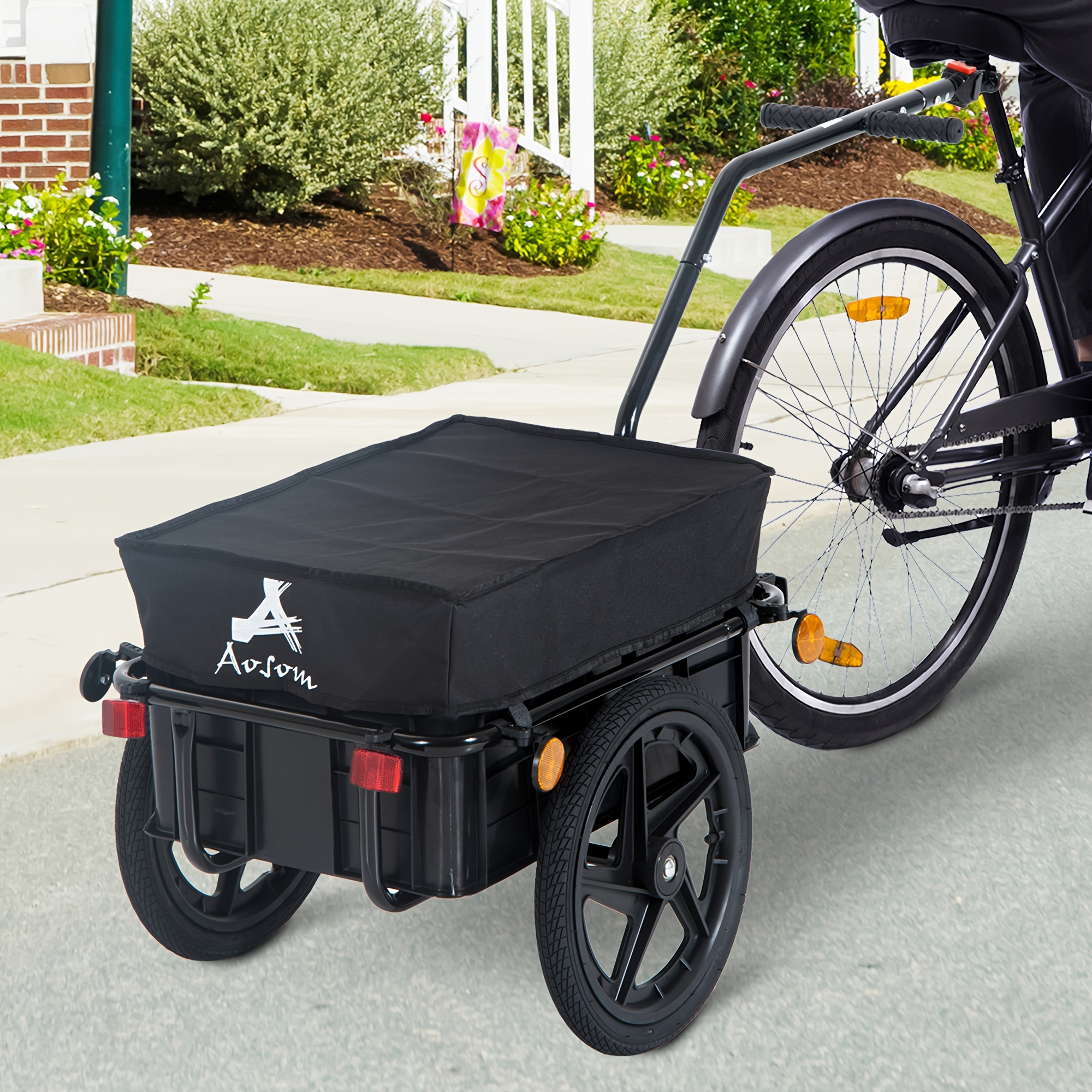 

Bicycle Cargo Trailer With Removable Box And Waterproof Cover, Bike Wagon Trailer With 2 16in Wheels
