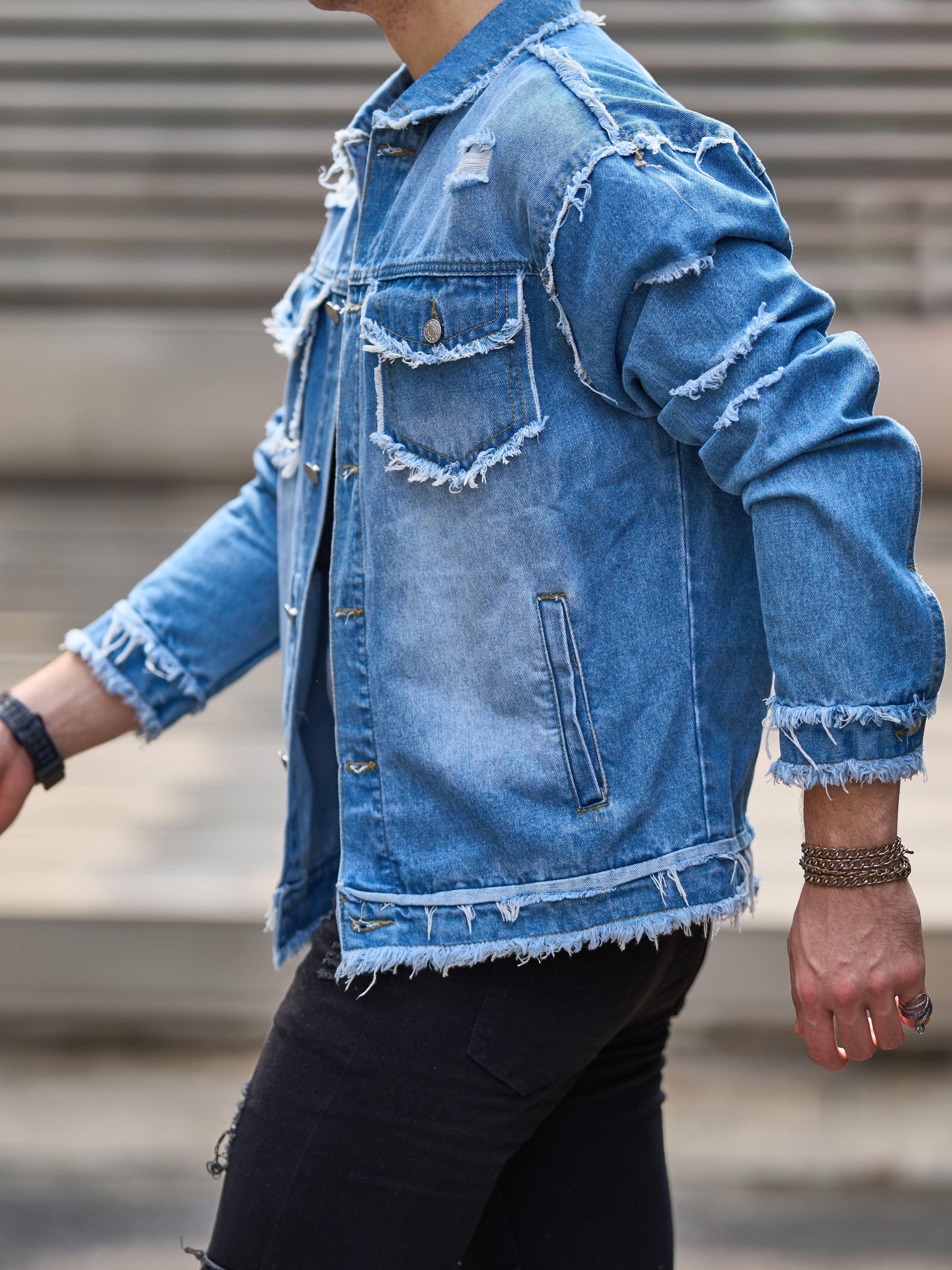Leather Jacket Men Men's Slim Fit Denim Jacket Distressed Retro