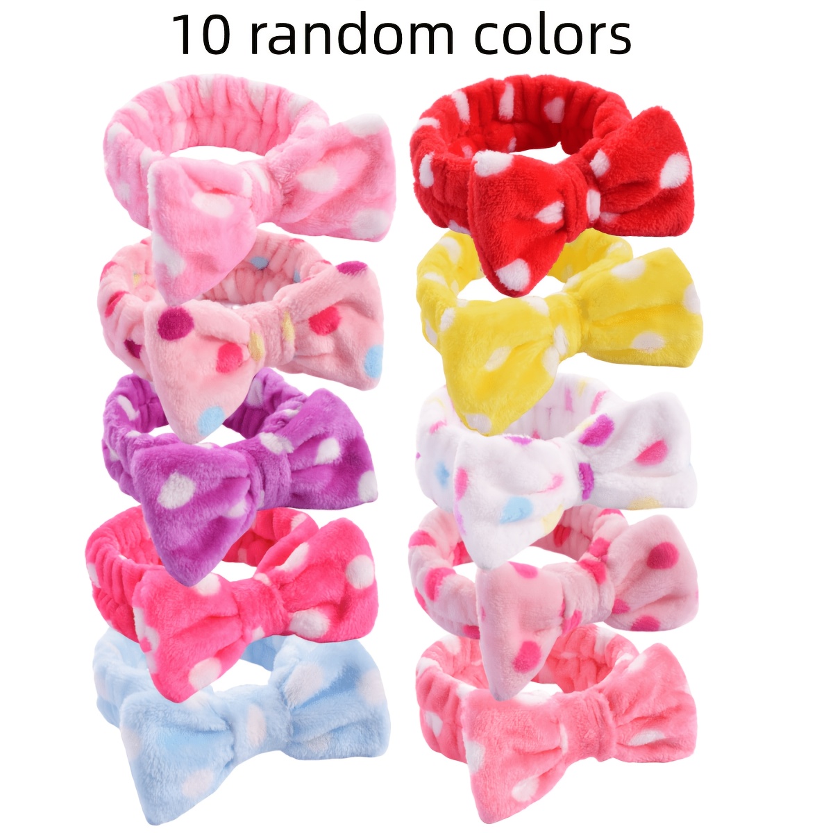 TEMU Random 10pcs Colors Polka Dot Bow Coral Velvet Headband Women's Face Washing Hairband Anti-slip Mask Application Makeup Headband Home Washing
