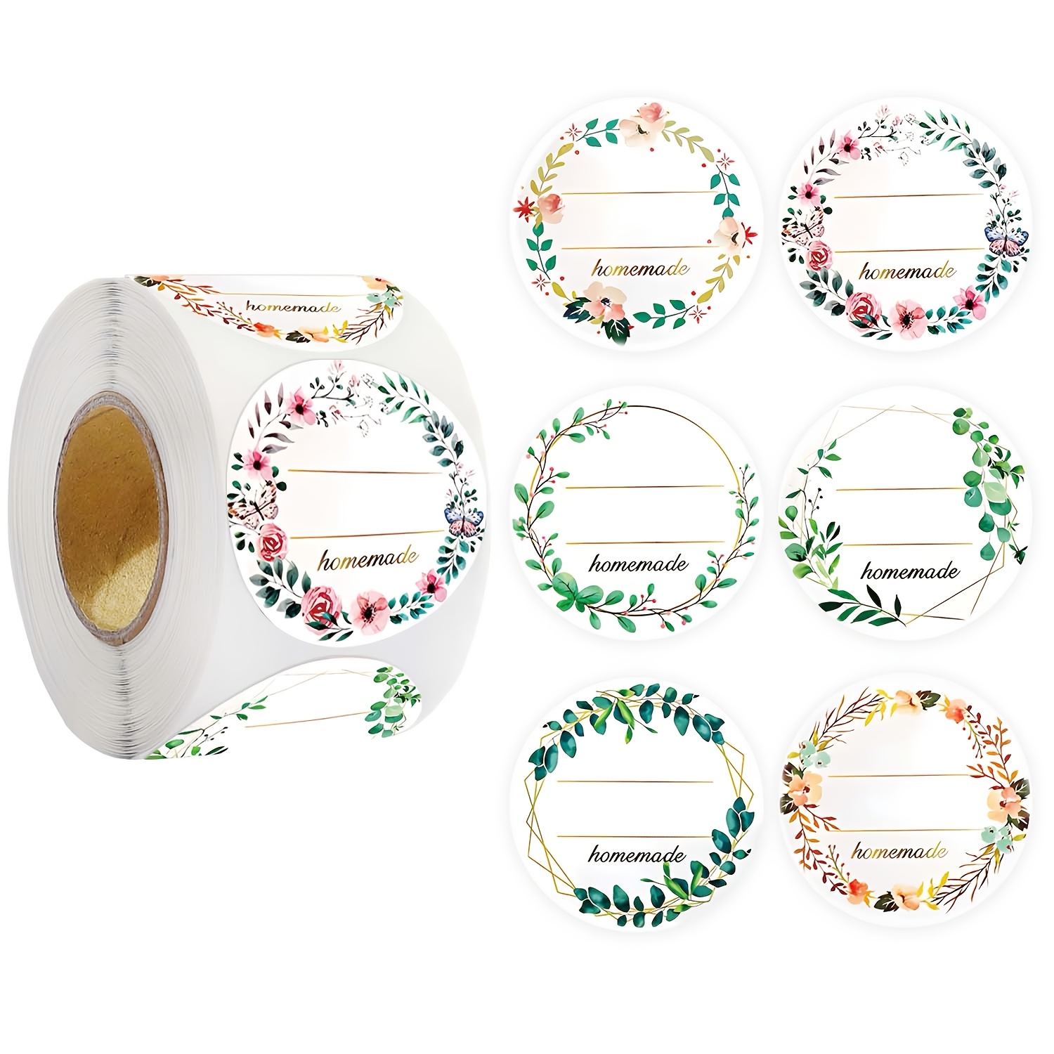 Image of 500 Self-adhesive Labels, Funvce 1.97 Inch Round Adhesive Labels For Tags, Flowers Diy Stickers, Spice Label Bottles, Christmas Gift Stickers