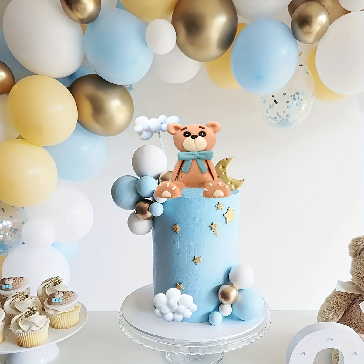 

38pcs, Bear Cake Toppers Bear Balls Cake Decorations With Stars Clouds Cake Toppers For Boy Girl Baby Shower Birthday Party Decorations