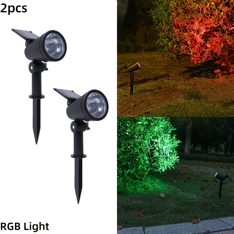 TEMU 2pcs Led Solar Spotlight Ip65 Outdoor Rgb Solar Landscape Lights Brightness Adjustable For Garden Yard Palm Trees Backyard Driveway Patio Decor