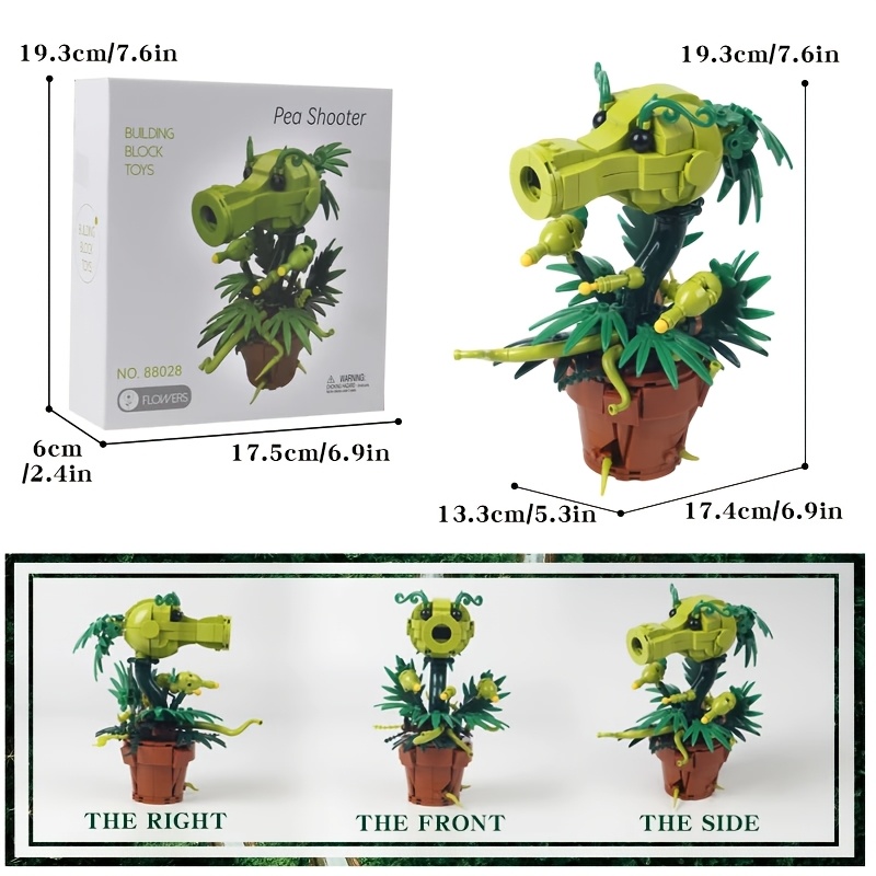 TEMU Ornements créatifs de plante avec des blocs de construction, jouets en pot de dragon de dessin animé vert, cadeaux décoratifs , Halloween, Noël,