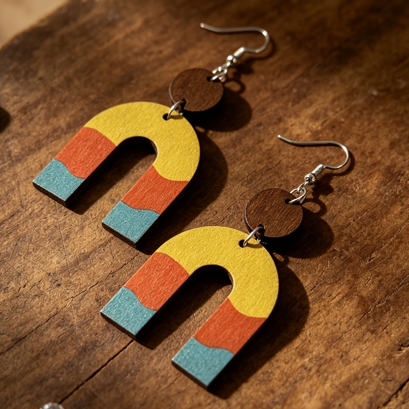 Women's Bohemian Vintage U-Shaped Wooden Dangle Earrings