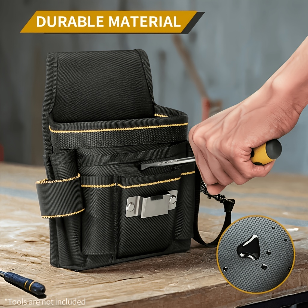 TEMU Wear-resistant Oxford Cloth Tool Waist Bag With Hammer Hanging Tab And Anti-loss Lanyard For High- Work, Repair Technician Tool Pouch